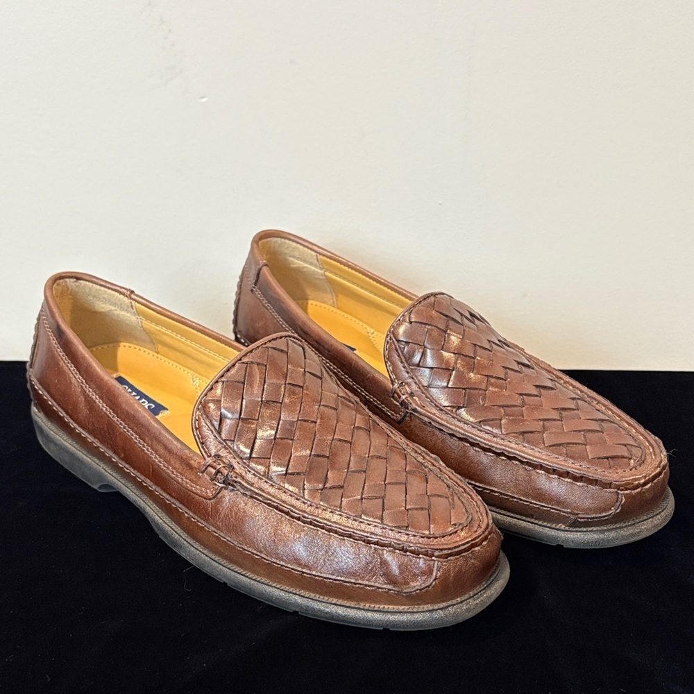 Ralph Lauren Chaps Basket Weave Brown Leather Loafers Size 10.5 Classic Preppy
